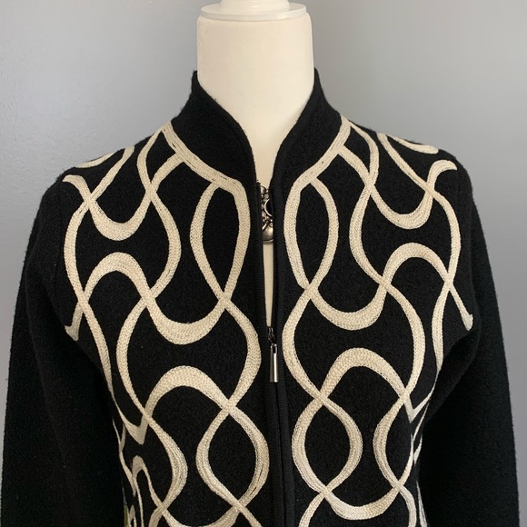 Talbots Black Wool Zipper Jacket Cream Swirl - Picture 2 of 8